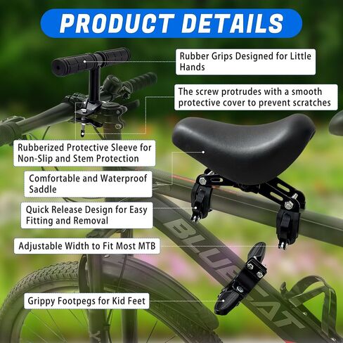 Front Mounted Bicycle Seats for Children, Kid Bike Seat Mountain with Handlebars Foot Pedals for Children 2~5 Years (Black) in Kuwait