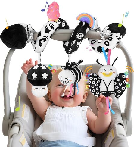 Spiral Car Seat Toys for Babies, 0-6 Months Stroller Pram Activity Hanging Toys High Contrast Black and White Sensory Toy, Newborn Soft Plush Travel Toy for Newborn Boys Girls Gift | Baby Stroller Pram Activity Hanging Toys, High Contrast Soft Plush Trave in Kuwait