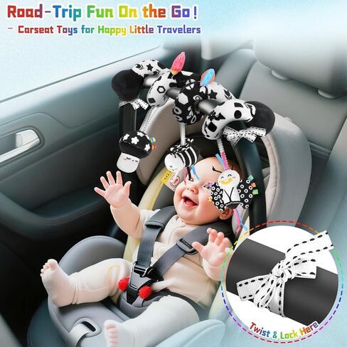 Spiral Car Seat Toys for Babies, 0-6 Months Stroller Pram Activity Hanging Toys High Contrast Black and White Sensory Toy, Newborn Soft Plush Travel Toy for Newborn Boys Girls Gift | Baby Stroller Pram Activity Hanging Toys, High Contrast Soft Plush Trave in Kuwait