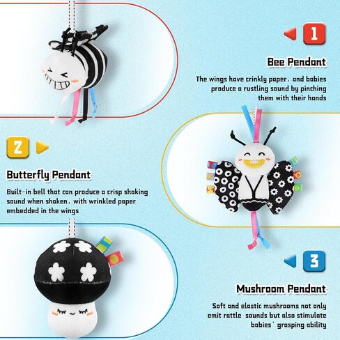 Spiral Car Seat Toys for Babies, 0-6 Months Stroller Pram Activity Hanging Toys High Contrast Black and White Sensory Toy, Newborn Soft Plush Travel Toy for Newborn Boys Girls Gift | Baby Stroller Pram Activity Hanging Toys, High Contrast Soft Plush Trave in Kuwait