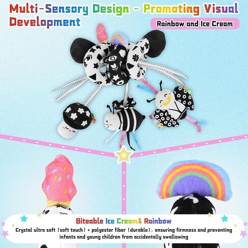 Spiral Car Seat Toys for Babies, 0-6 Months Stroller Pram Activity Hanging Toys High Contrast Black and White Sensory Toy, Newborn Soft Plush Travel Toy for Newborn Boys Girls Gift | Baby Stroller Pram Activity Hanging Toys, High Contrast Soft Plush Trave in Kuwait