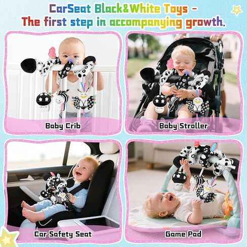 Spiral Car Seat Toys for Babies, 0-6 Months Stroller Pram Activity Hanging Toys High Contrast Black and White Sensory Toy, Newborn Soft Plush Travel Toy for Newborn Boys Girls Gift | Baby Stroller Pram Activity Hanging Toys, High Contrast Soft Plush Trave in Kuwait