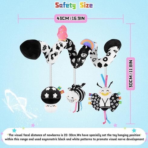 Spiral Car Seat Toys for Babies, 0-6 Months Stroller Pram Activity Hanging Toys High Contrast Black and White Sensory Toy, Newborn Soft Plush Travel Toy for Newborn Boys Girls Gift | Baby Stroller Pram Activity Hanging Toys, High Contrast Soft Plush Trave in Kuwait