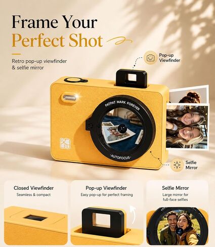 Z5S 2-in-1 Instant Camera & Bluetooth Photo Printer with 30 Sheets, Dye Sublimation Digital Camera with 2x3 Prints for iPhone & Android, Gift, Kids, Yellow in Kuwait