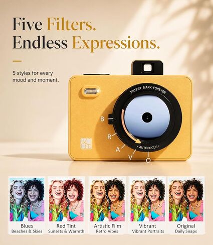 Z5S 2-in-1 Instant Camera & Bluetooth Photo Printer with 30 Sheets, Dye Sublimation Digital Camera with 2x3 Prints for iPhone & Android, Gift, Kids, Yellow in Kuwait