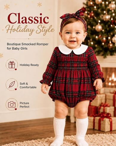 Renotemy Baby Girl Clothes Smocked Bubble Romper with Headband Peter Pan Collar Infant Fall Winter Outfit for Preemie Newborn in Kuwait