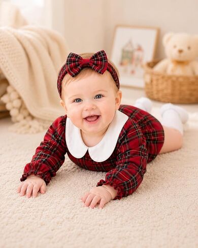 Renotemy Baby Girl Clothes Smocked Bubble Romper with Headband Peter Pan Collar Infant Fall Winter Outfit for Preemie Newborn in Kuwait