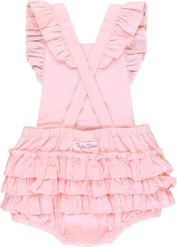 RuffleButts Baby Girls Pink Embroidered Flutter - Overall Romper | 100% Cotton, Lightweight Fabric, Medium Stretch, Toddler Fit, Short Bottom, Ruffle Collar, Machine Washable in Kuwait