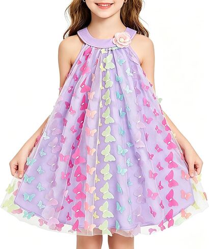 Toddler Girl Halter Neck Tulle Dress Flower Embroidery A-Line Sundress Summer Party Dress for Little Girls in Kuwait
