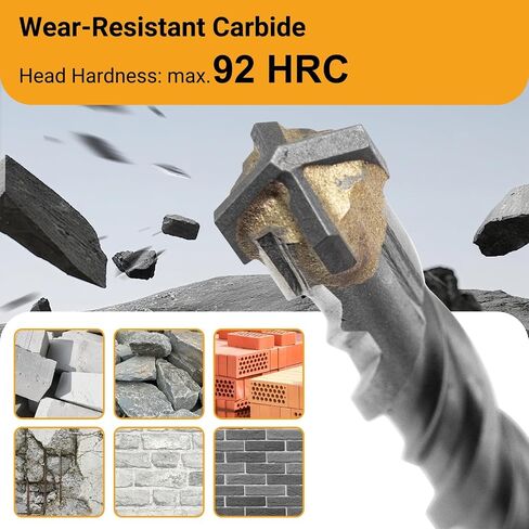 SDS Plus Concrete Drill Bit Set, 7-Piece (5-12mm x 160mm) — Premium Carbide-Tipped Masonry Drill Bits for Concrete, Brick, Block & Stone, Max Hardness 92 HRC, Ideal for Hammer Drills in Kuwait