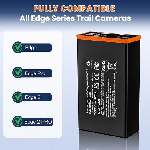 4-Pack 5000mAh Replacement Battery for Moultrie Edge Trail Cameras | USB-C & Solar Charging – Compatible with Edge/Edge Pro/Edge 2/Edge 2 Pro in Kuwait