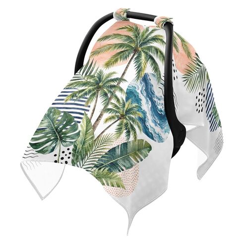 Palm Tree Pattern Baby Car Seat Cover Stroller Canopy | Muslin-like Cotton Blend, Breathable, Multi-use, Newborn Essentials Must Haves, Fits Most Strollers, for Babies Boys Girls in Kuwait