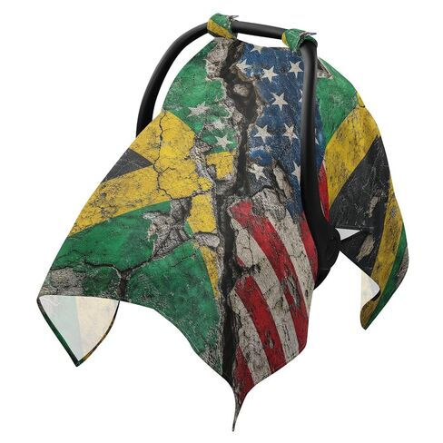 Jamaica USA Print Baby Car Seat Cover Stroller Canopy | Muslin-like Cotton Blend, Breathable, Multi-use, Newborn Essentials Must Haves, Fits Most Strollers, for Babies Boys Girls in Kuwait