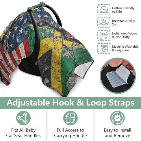 Jamaica USA Print Baby Car Seat Cover Stroller Canopy | Muslin-like Cotton Blend, Breathable, Multi-use, Newborn Essentials Must Haves, Fits Most Strollers, for Babies Boys Girls in Kuwait
