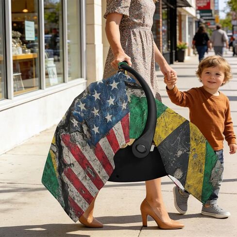Jamaica USA Print Baby Car Seat Cover Stroller Canopy | Muslin-like Cotton Blend, Breathable, Multi-use, Newborn Essentials Must Haves, Fits Most Strollers, for Babies Boys Girls in Kuwait