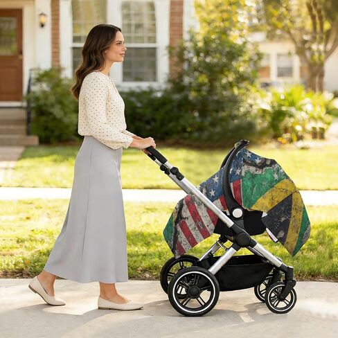 Jamaica USA Print Baby Car Seat Cover Stroller Canopy | Muslin-like Cotton Blend, Breathable, Multi-use, Newborn Essentials Must Haves, Fits Most Strollers, for Babies Boys Girls in Kuwait