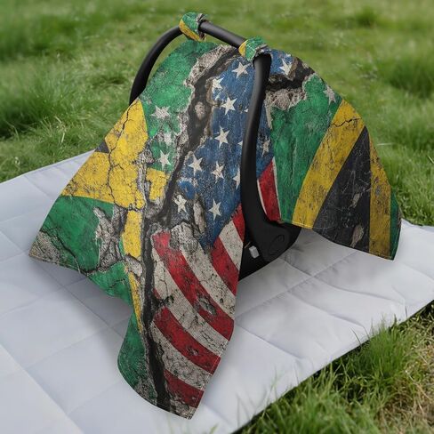 Jamaica USA Print Baby Car Seat Cover Stroller Canopy | Muslin-like Cotton Blend, Breathable, Multi-use, Newborn Essentials Must Haves, Fits Most Strollers, for Babies Boys Girls in Kuwait