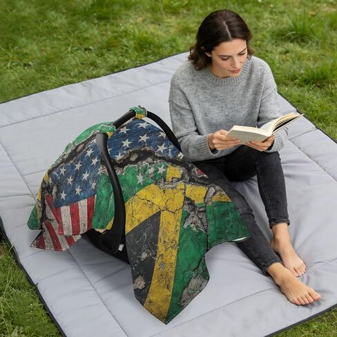Jamaica USA Print Baby Car Seat Cover Stroller Canopy | Muslin-like Cotton Blend, Breathable, Multi-use, Newborn Essentials Must Haves, Fits Most Strollers, for Babies Boys Girls in Kuwait