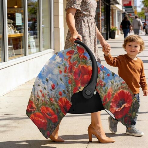 Poppy Flower Print Baby Car Seat Cover Breastfeeding Cover | Muslin-like Cotton Blend, Breathable, Multi-use, Newborn Essentials Must Haves, Fits Most Strollers, for Babies Boys Girls in Kuwait
