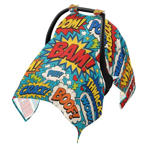 Exclamations Print Baby Car Seat Cover Infant Carseat Cover | Muslin-like Cotton Blend, Breathable, Multi-use, Newborn Essentials Must Haves, Fits Most Strollers, for Babies Boys Girls in Kuwait