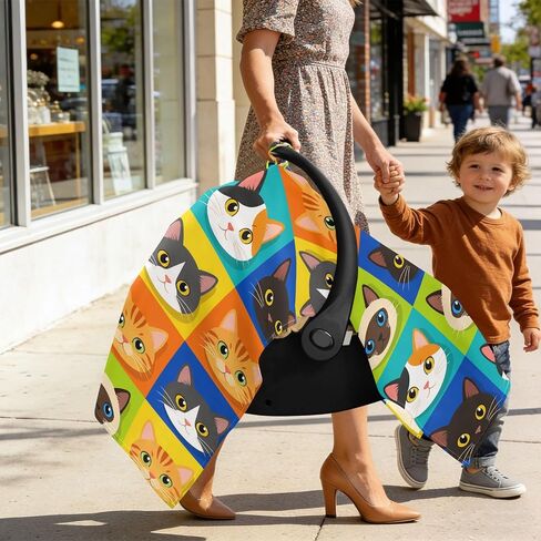 Cute Cats Pattern Baby Car Seat Cover Infant Carseat Canopy | Muslin-like Cotton Blend, Breathable, Multi-use, Newborn Essentials Must Haves, Fits Most Strollers, for Babies Boys Girls in Kuwait