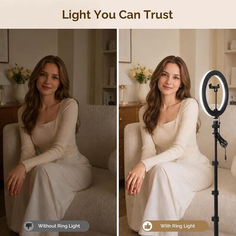 10" Ring Light with Adjustable Tripod, LED Ring Lighting with Phone Holder & Remote, Photography Light Kit for Selfies, Live Streaming, Video Recording, TikTok & YouTube (74.8" Tripod) in Kuwait