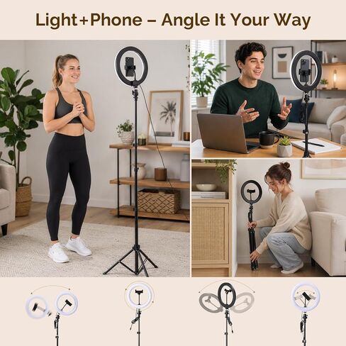 10" Ring Light with Adjustable Tripod, LED Ring Lighting with Phone Holder & Remote, Photography Light Kit for Selfies, Live Streaming, Video Recording, TikTok & YouTube (74.8" Tripod) in Kuwait