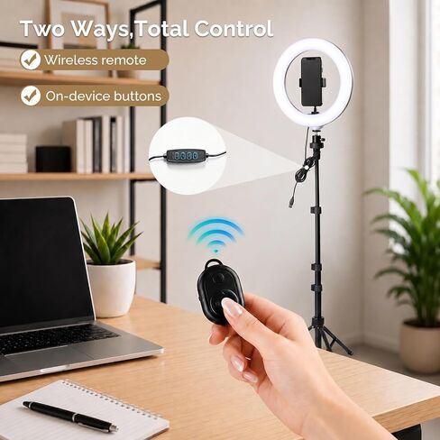 10" Ring Light with Adjustable Tripod, LED Ring Lighting with Phone Holder & Remote, Photography Light Kit for Selfies, Live Streaming, Video Recording, TikTok & YouTube (74.8" Tripod) in Kuwait