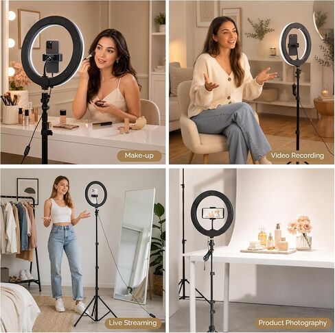 10" Ring Light with Adjustable Tripod, LED Ring Lighting with Phone Holder & Remote, Photography Light Kit for Selfies, Live Streaming, Video Recording, TikTok & YouTube (74.8" Tripod) in Kuwait