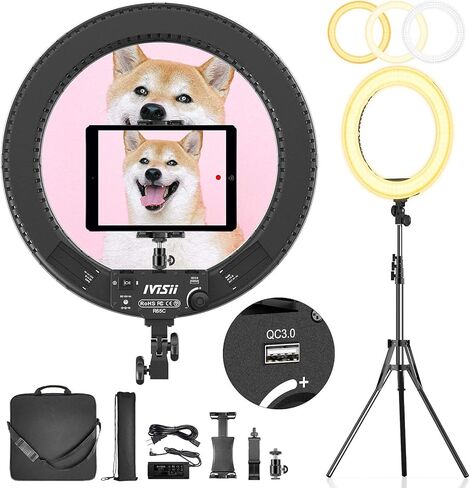 18 inch Ring Light with Stand,60W Bi-Color 3000-5800K Professional Ring Lights with Tripod for Makeup Vlog, Tattoo Large Ring Light for Phone Camera Tablet in Kuwait