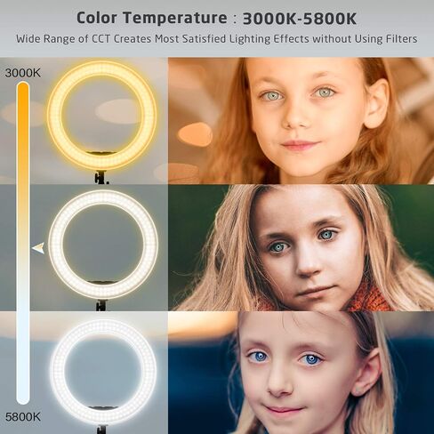 18 inch Ring Light with Stand,60W Bi-Color 3000-5800K Professional Ring Lights with Tripod for Makeup Vlog, Tattoo Large Ring Light for Phone Camera Tablet in Kuwait