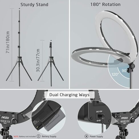 18 inch Ring Light with Stand,60W Bi-Color 3000-5800K Professional Ring Lights with Tripod for Makeup Vlog, Tattoo Large Ring Light for Phone Camera Tablet in Kuwait