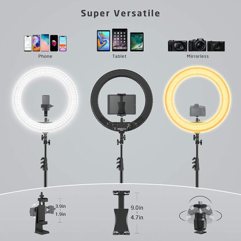 18 inch Ring Light with Stand,60W Bi-Color 3000-5800K Professional Ring Lights with Tripod for Makeup Vlog, Tattoo Large Ring Light for Phone Camera Tablet in Kuwait