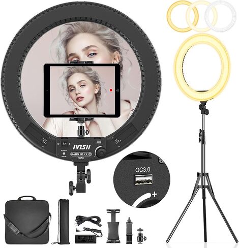 18 inch Ring Light with Stand,60W Bi-Color 3000-5800K Professional Ring Lights with Tripod for Makeup Vlog, Tattoo Large Ring Light for Phone Camera Tablet in Kuwait