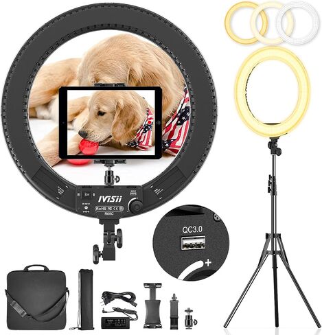18 inch Ring Light with Stand,60W Bi-Color 3000-5800K Professional Ring Lights with Tripod for Makeup Vlog, Tattoo Large Ring Light for Phone Camera Tablet in Kuwait