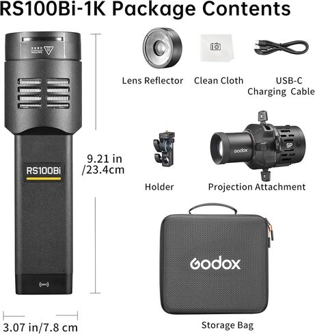 Godox RS100Bi-1K LED Video Light Kit,100W Bi-Color Studio Continuous Flash | Dimmable Photography Lighting with Battery,SP36K Projection,DMX/APP Control for Portrait, Product,Video Recording,Streaming in Kuwait