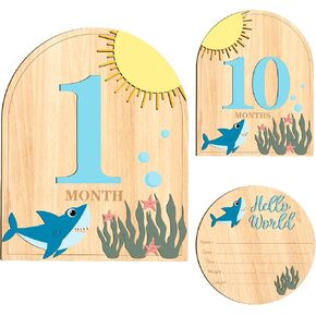 Baby Monthly Milestone Signs Wooden - Ocean Shark Baby Photo Props, Hello World Newborn Sign, Month Milestone Nursery Decor, Baby Announcement Sign in Saudi Arabia