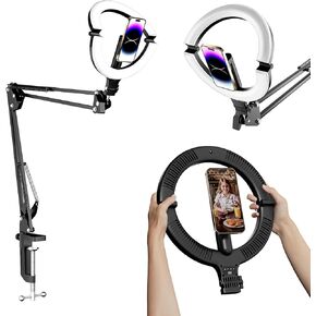 10" Magnetic Ring Light Overhead Camera Phone Mount, XINBAOHONG LED Selfie Light with Stand and Phone Holder, Rechargeable Desk Light for Video Recording（Standing） in Saudi Arabia