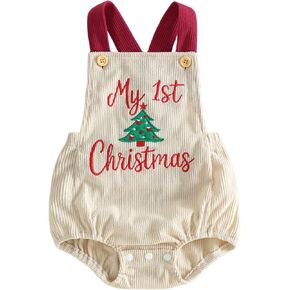 My First Christmas Baby Overalls Corduroy Romper Xmas Clothes | Newborn Baby First Christmas Outfit Sleeveless Backless Bodysuit Holiday Romper Xmas Photo Clothes Fall Winter in Saudi Arabia