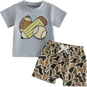 Toddler Boy Back to School Outfit Baseball Football Pencil T Shirt Camouflage Shorts 2T 3T 4T 5T Summer Outfits in Saudi Arabia