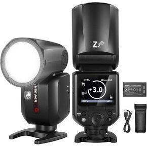 NEEWER Z2-N 2.4G TTL Round Head Flash Speedlite Compatible with Nikon, 76Ws 1/8000s HSS Flash with Upgraded UI, 2 Modeling Lamps, TTL/M Quick TCM Switch, 7.2V/3000mAh Battery, 600 Full Power Flash in Kuwait