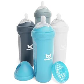 Herobility Anti-Colic Baby Bottles 12 fl oz/340ml - Pack of 4 Plastic Baby Bottles, Slow Flow Plastic Bottles, Breast-Shaped Teat for Breastfed Babies, – Multicolor - White, Gray, Iron Blue, Blue in Saudi Arabia