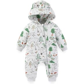 Zipper Baby Boys Girl Hooded Fleece Romper Long Sleeve Jumpsuit | unisex,60%cotton 40%polyester,fleece lined,two-way zipper,hooded,warm,everyday wear,newborn essential in Kuwait