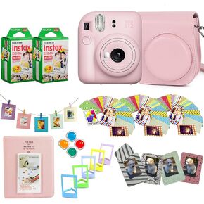 Fujifilm Instax Mini 12 Instant Camera + Pro Design Accessory Bundle with Protective Case, Magnetic Frames, Album, Frames Design Kit (40 Sheets) (Blossom Pink) in Kuwait