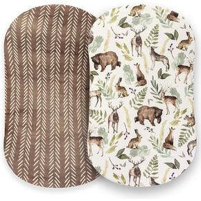 Pobi Baby Bassinet Sheets for Boys, 2-Pack, Cotton Blend (Wildlife) | Bedside Bassinet Sheet, Boys, Halo BassiNest Compatible, Cotton Blend, Jersey Knit, Soft, Snug, Newborn, Machine Wash, Safe in Saudi Arabia