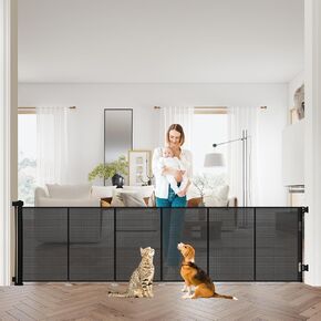 47" Extra Tall Retractable Baby Gates, Extends to 59" Wide, ExtraTall Retractable Safety Gate with Reinforced Strips, Retractable Tall Dog Gates for Doorways Mesh Baby Pet Gates Indoor, Black in Kuwait