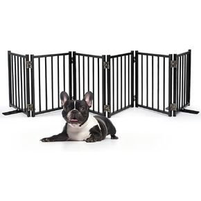 Free Standing Small Dog Gate Indoor, Short Foldable Dog Gate for Stairs | 4 Panels Black Free Standing Short Width 48in Height 16in Expandable Dog Gate Indoor Metal Recycled Materials in Kuwait
