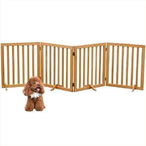 Wooden Foldable Dog Gate Freestanding 4 Panels Puppy Safety Fence-Brown | 80.9" W x 23.6" H Indoor Pet Barrier for Stairs Hallways Doorways in Saudi Arabia