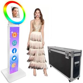 Portable Photo Booth for iPad 10.2'' 10.9" 11" 12.9" Shell Stand Selfie Station Customized Logo Photobooth Machine with Round RGB LED Light Ring and Flight Case for Events Wedding in Saudi Arabia