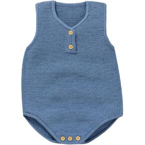 Baby Knit Romper Summer Sleeveless V-Neck Sweater | Tank Top Bodysuit,Breathable Romper,Tank Top Design,Snap Crotch,Neutral Newborn Summer Clothes,Infant One Piece Outfits,1-9M in Saudi Arabia